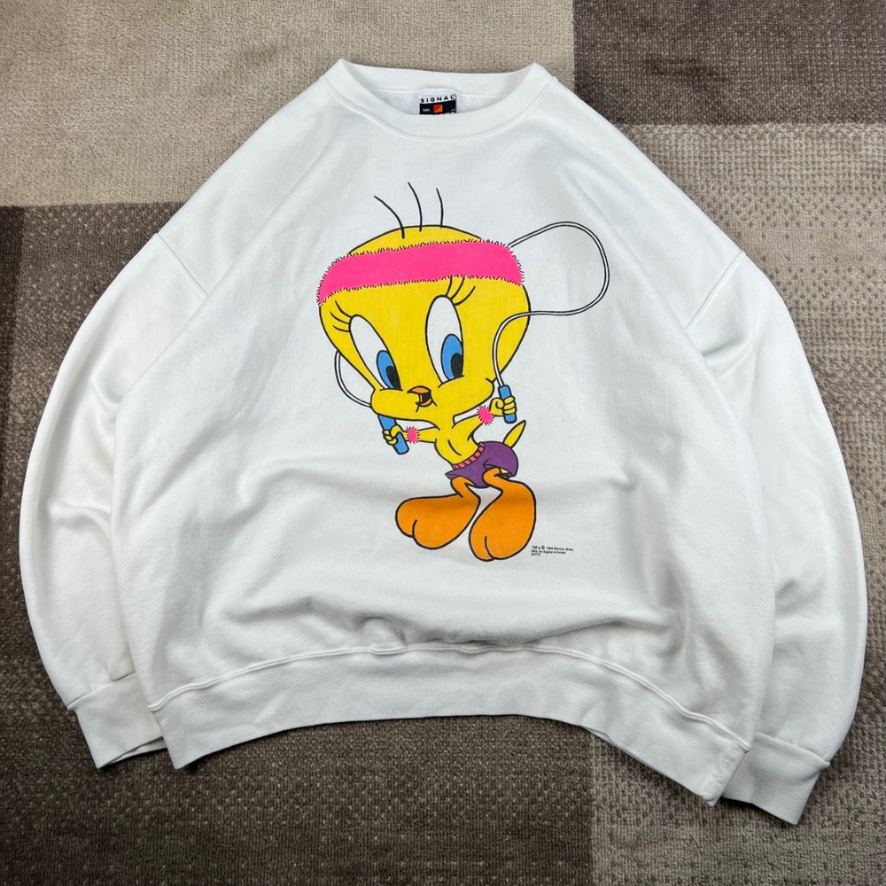 Vintage 1993 Tweety Bird Jump Rope Looney Tunes Sweatshirt Adult XXL White USA
